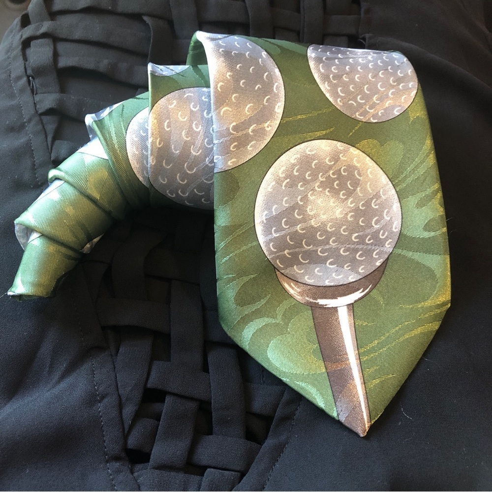 Vintage Florence silk Co green necktie polyester Men's Golf balls Golfing‎ Tie